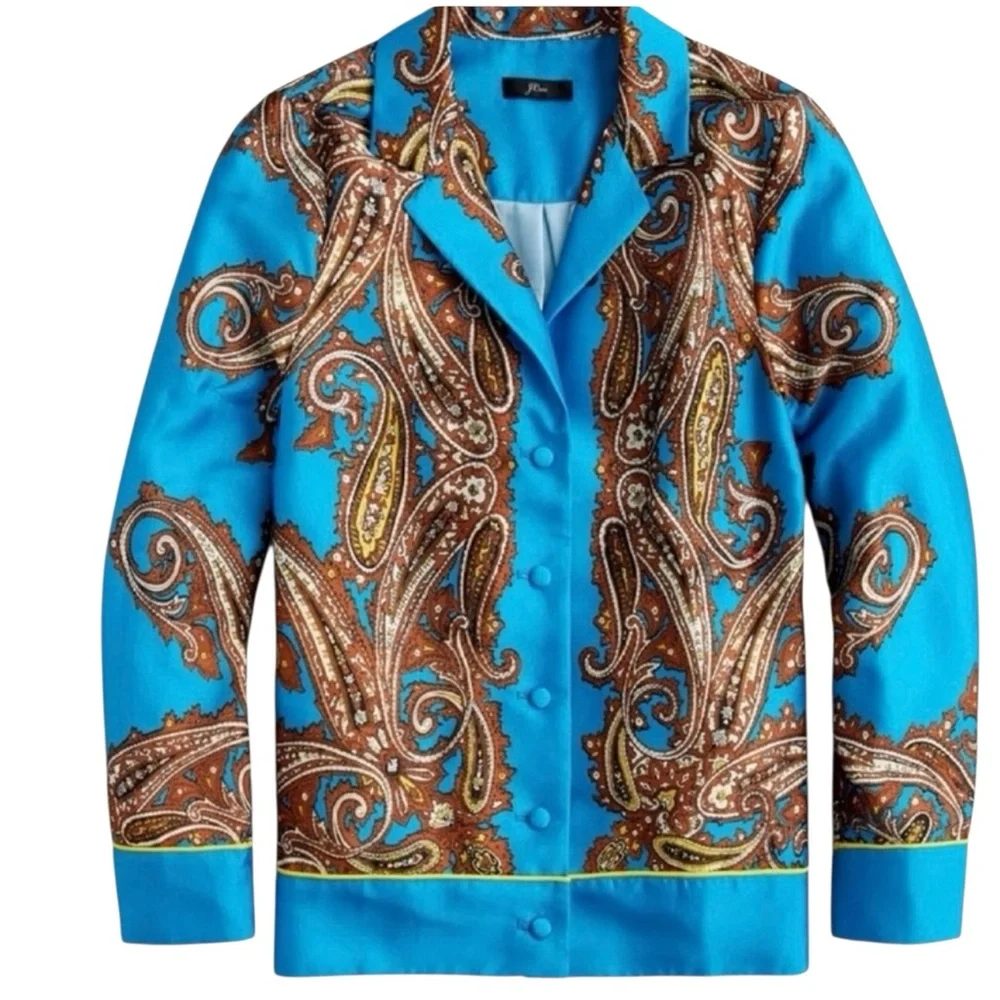 J. CREW Paisley Long Sleeve Button Front Blouse, Size S.